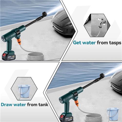 Hogedrukreiniger - Terrasreiniger - Waterpistool - Draadloze - Elektrische - 3500W - 200 Bar - 6-in-1 Spuitmond - Pressure Washer - Borstelloze - voor Auto en Tuin  Instelbare Snelheid - Compatibel met 18V/21V Batterijen - inclusief 1 Accu