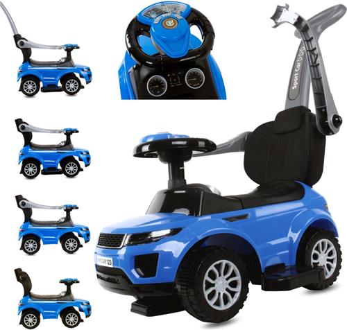 Loopauto kinderauto schuifauto vanaf 2 jaar en duwauto met claxon en muziek, opbergruimte onder de zitting (Blauw)