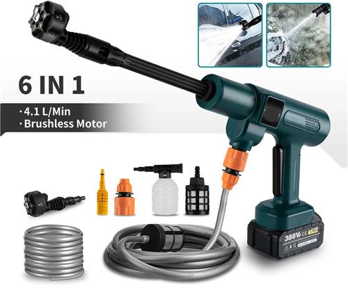 Hogedrukreiniger - Terrasreiniger - Waterpistool - Draadloze - Elektrische - 3500W - 200 Bar - 6-in-1 Spuitmond - Pressure Washer - Borstelloze - voor Auto en Tuin  Compatibel met 18V/21V Batterijen - inclusief 2 Accu