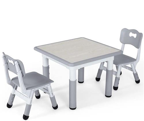 Kindertafel en Stoeltjes - Kindertafel - Kleuterstoel - Kinderstoeltje - Tafel - Verstelbare Hoogte  1 Tafel + 2 Stoelen  Voor Kinderen van 3 tot 8 Jaar  Studie & Speelmeubilair - Lichtgrijs