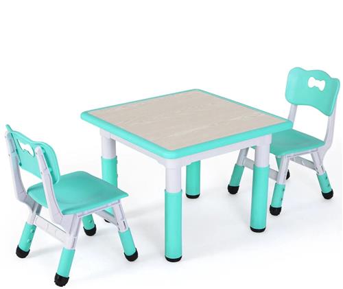 Kindertafel en Stoeltjes - Kindertafel - Kleuterstoel - Kinderstoeltje - Tafel - Verstelbare Hoogte  1 Tafel + 2 Stoelen  Voor Kinderen van 3 tot 8 Jaar  Studie & Speelmeubilair - Turquoise
