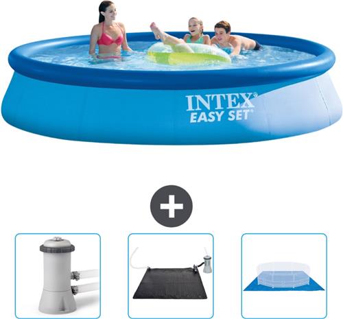 Intex Rond Opblaasbaar Easy Set Zwembad - 396 x 84 cm - Blauw - Inclusief Zwembadfilterpomp - Solar Mat - Grondzeil