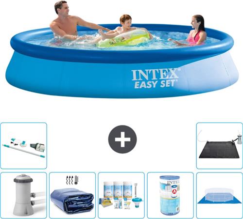 Intex Rond Opblaasbaar Easy Set Zwembad - 366 x 76 cm - Blauw - Inclusief Pomp Solarzeil - Onderhoudspakket - Filter - Grondzeil - Stofzuiger - Solar Mat