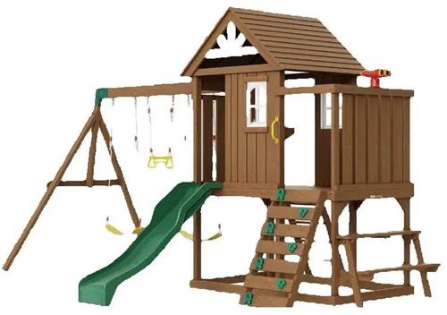 Houten Speeltoestel  Speelhuis  Klimtoestel  Schommel  Glijbaan  10-In-1 Speelmogelijkheden  Duurzaam Cederhout