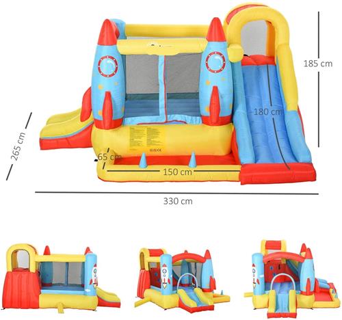 Opblaasbaar Kasteel  Speelhuis  Springkussen  Kinderspeeltoestel  Raketthema  4 Kinderen  330x265x185 Cm