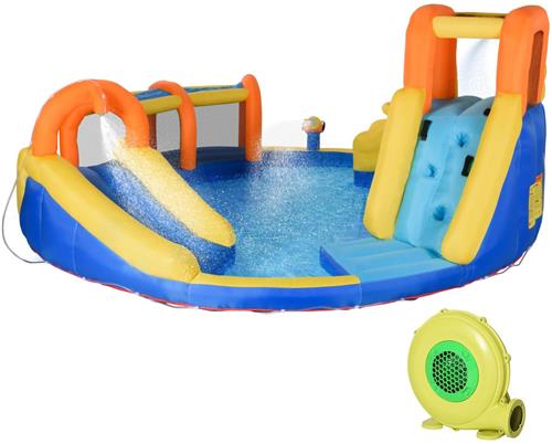 Springkasteel  Springkussen  Speeltoestel  Opblaasbaar  Klimwand  435x435x200 Cm  750W Blower