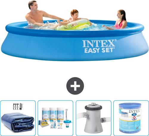 Intex Rond Opblaasbaar Easy Set Zwembad - 305 x 61 cm - Blauw - Inclusief Solarzeil - Onderhoudspakket - Zwembadfilterpomp - Filter