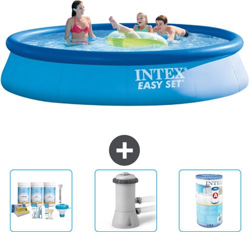 Intex Rond Opblaasbaar Easy Set Zwembad - 396 x 84 cm - Blauw - Inclusief Onderhoudspakket - Zwembadfilterpomp - Filter
