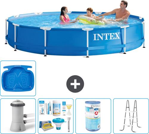 Intex Rond Frame Zwembad - 366 x 76 cm - Blauw - Inclusief Pomp Onderhoudspakket - Filter - Ladder - Voetenbad