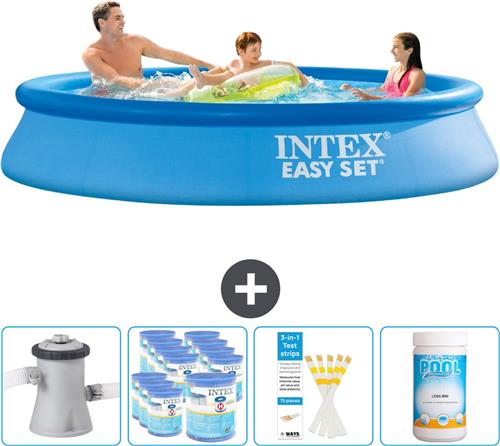 Intex Rond Opblaasbaar Easy Set Zwembad - 305 x 61 cm - Blauw - Inclusief Pomp Filters - Testrips - Chloor
