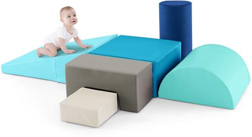 COSTWAY Schuimbouwstenen, reuzenbouwstenen om te ravotten en te klimmen, zachte schuimbouwstenen, grote bouwstenen, meerkleurig, voor kleuters, baby's en schoolkinderen, 6 stuks