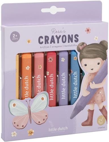 Little Dutch waskrijtjes Rosa & Friends - 8 dikke, driehoekige waskrijtjes - makkelijk vast te houden en rollen niet weg - creatief speelgoed vanaf 2 jaar