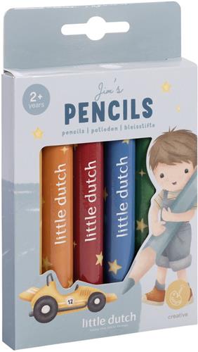 Little Dutch kleurpotloden Jim & Friends - 6 korte, dikke houten potloden - creatief speelgoed vanaf 2 jaar