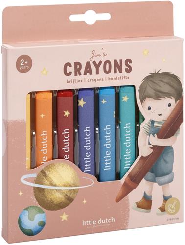 Little Dutch waskrijtjes Jim & Friends - 8 dikke, driehoekige waskrijtjes - makkelijke vast te houden en rollen niet weg - creatief speelgoed vanaf 2 jaar