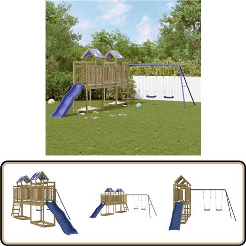 vidaXL Speelhuis - Grenenhout - Inclusief Glijbaan en Schommel Speelhuis - Speelhuizen - Buitenspeelset - Speelset