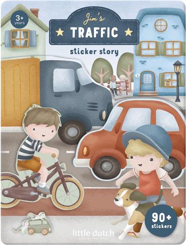 Little Dutch stickerboekje Jim & Friends - 90+ stickers met speelachtergrond - creatief speelgoed vanaf 3 jaar - verkeer