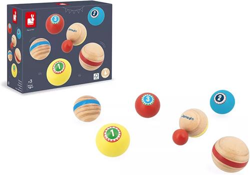 Janod Applepop - Petanque - Houten Petanquespel - Bevat 6 Ballen, 1 Jack En 1 Katoenen Opbergzak - Ideaal Voor 2 Of Meer Spelers - Geschikt Vanaf 3 Jaar