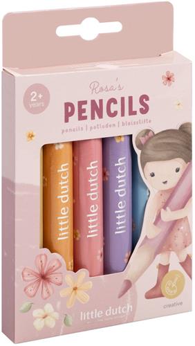Little Dutch kleurpotloden Rosa & Friends - 6 korte, dikke houten potloden - creatief speelgoed vanaf 2 jaar