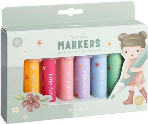 Little Dutch viltstiften Rosa & Friends - 8 dikke stiften, met brede stevige punten - creatief speelgoed vanaf 3 jaar