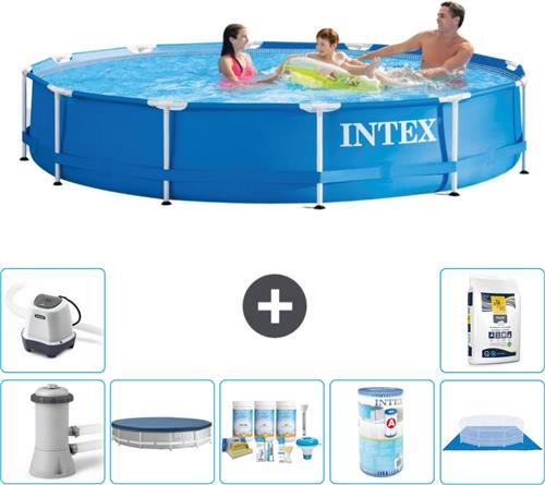 Intex Rond Frame Zwembad - 366 x 76 cm - Blauw - Inclusief Pomp Afdekzeil - Onderhoudspakket - Filter - Grondzeil - Zoutwatersysteem - Zwembadzout