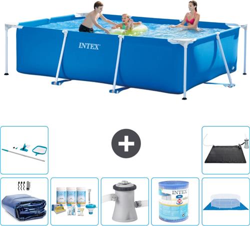Intex Rechthoekig Frame Zwembad - 300 x 200 x 75 cm - Blauw - Inclusief Solarzeil - Onderhoudspakket - Zwembadfilterpomp - Filter - Grondzeil - Schoonmaakset - Solar Mat