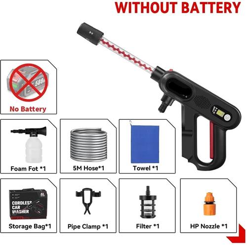 Hogedrukreiniger - Terrasreiniger - Accu - Elektrische - 220Bar - 5-in-1 - Draadloos Spuitpistool - met 3 Snelheden voor Auto, Tuin en Terras (Zonder Batterij)