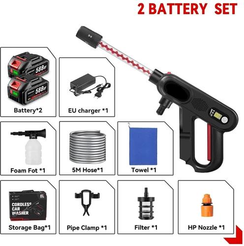 Hogedrukreiniger - Terrasreiniger - Accu - Elektrische - 220Bar - 5-in-1 - Draadloos Spuitpistool - 2 Batterijen & EU-Stekker voor Auto, Tuin en Terras