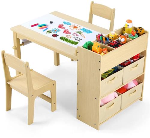 Multifunctionele Kindertafel met Stoelen  Kinderbureau met Ruime Opbergruimte & Papierrolhouder  Perfect om te Tekenen, Spelen en Leren