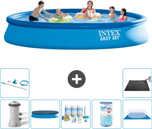 Intex Rond Opblaasbaar Easy Set Zwembad - 457 x 84 cm - Blauw - Inclusief Pomp Afdekzeil - Onderhoudspakket - Filter - Grondzeil - Schoonmaakset - Solar Mat