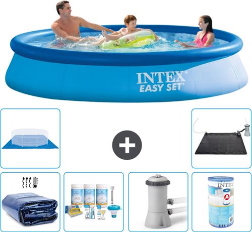 Intex Rond Opblaasbaar Easy Set Zwembad - 366 x 76 cm - Blauw - Inclusief Solarzeil - Onderhoudspakket - Zwembadfilterpomp - Filter - Grondzeil - Solar Mat