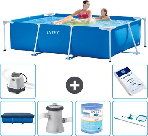 Intex Rechthoekig Frame Zwembad - 220 x 150 x 60 cm - Blauw - Inclusief Afdekzeil - Zwembadfilterpomp - Filter - Schoonmaakset - Zoutwatersysteem - Zwembadzout