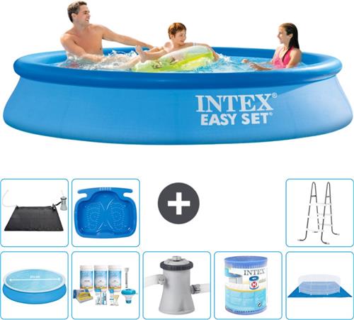 Intex Rond Opblaasbaar Easy Set Zwembad - 305 x 61 cm - Blauw - Inclusief Solarzeil - Onderhoudspakket - Zwembadfilterpomp - Filter - Grondzeil - Solar Mat - Ladder - Voetenbad