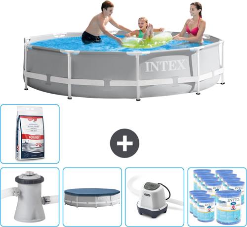 Intex Rond Prism Frame Zwembad - 305 x 76 cm - Grijs - Inclusief Pomp Afdekzeil - Zoutwatersysteem - Filters - Zwembadzout