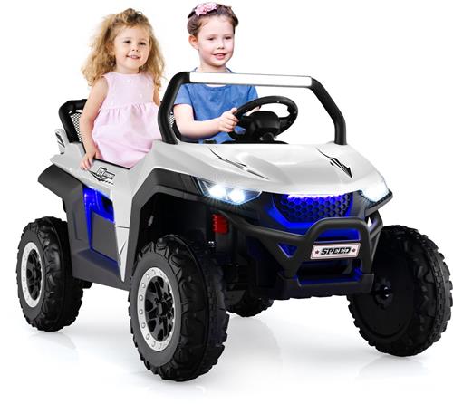 COSTWAY 2-zits kinderauto met 2,4 G afstandsbediening, 12 V kinderen UTV met muziek en koplamp, auto 2-4 km/u, voor kinderen vanaf 3 jaar (wit)