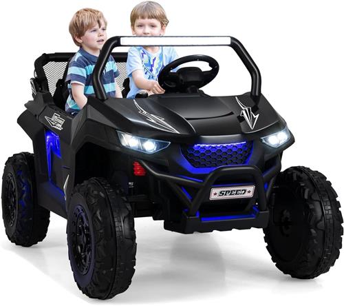 COSTWAY 2-zits kinderauto met 2,4 G afstandsbediening, 12 V voor kinderen UTV met muziek en koplamp, auto 2-4 km/u, voor kinderen vanaf 3 jaar (zwart)