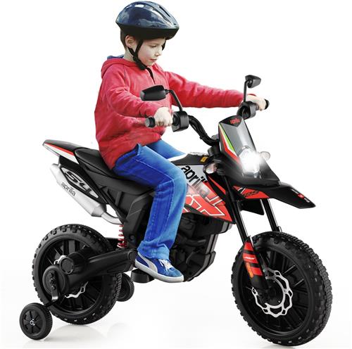COSTWAY Aprilia Elektrische motorfiets voor kinderen, 12 V, met steunwielen, kindermotorfiets met muziek en koplamp, 5,5-6 km/u, geschikt voor kinderen van 3 tot 8 jaar, rood