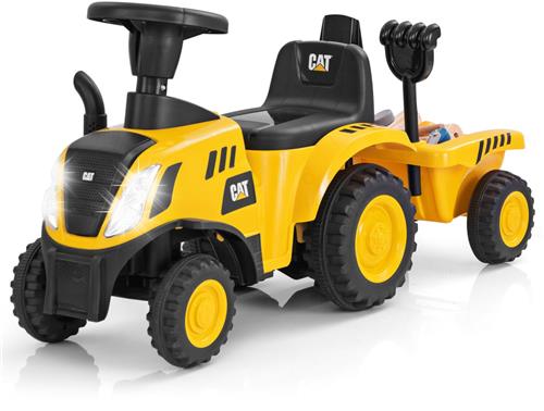 COSTWAY Glijauto met afneembare aanhanger, glijbaan tractor met schep & hark, glijvoertuig met claxon, motorgeluid en ledverlichting, voor kinderen vanaf 1 jaar