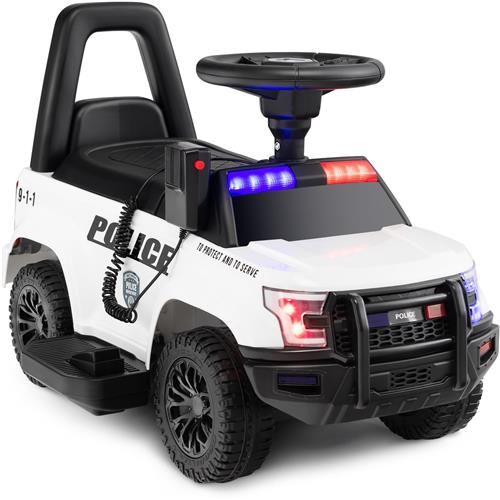 COSTWAY Politieauto voor Kinderen met 6V-Batterij Kindervoertuig met Megafoon Claxon Waarschuwingslicht Sirenegeluid en Brede Voetsteun