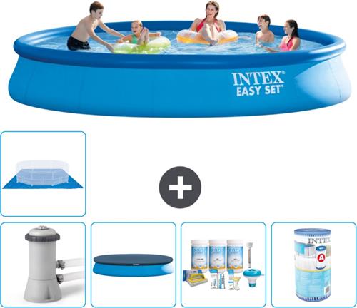Intex Rond Opblaasbaar Easy Set Zwembad - 457 x 84 cm - Blauw - Inclusief Pomp Afdekzeil - Onderhoudspakket - Filter - Grondzeil - Solar Mat