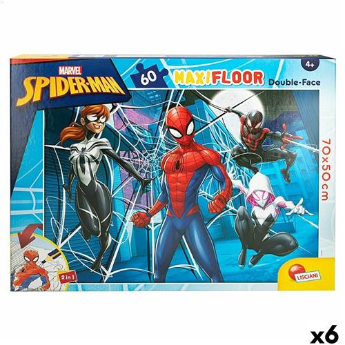 Kinderpuzzel Spider-Man Dubbelzijdig 60 Onderdelen 70 x 1,5 x 50 cm (6 Stuks)