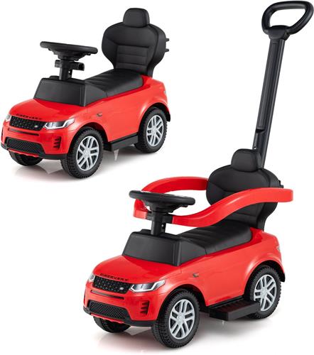 COSTWAY 3-in-1 glijauto met schuifstang, glijvoertuig met afneembare handgreep en beschermbeugel, voor kinderen vanaf 1 jaar, rood