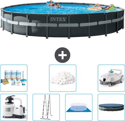 Intex Rond Ultra XTR Frame Zwembad - 732 x 132 cm - Inclusief Pomp - Ladder - Grondzeil - Afdekzeil Onderhoudspakket - Filterbollen - Stofzuiger