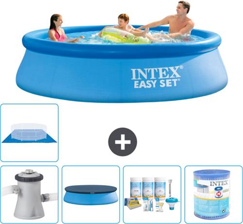 Intex Rond Opblaasbaar Easy Set Zwembad - 305 x 76 cm - Blauw - Inclusief Pomp Afdekzeil - Onderhoudspakket - Filter - Grondzeil - Stofzuiger