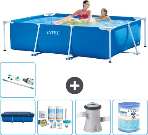 Intex Rechthoekig Frame Zwembad - 220 x 150 x 60 cm - Blauw - Inclusief Afdekzeil - Onderhoudspakket - Zwembadfilterpomp - Filter - Stofzuiger