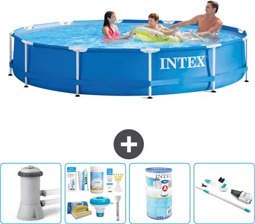 Intex Rond Frame Zwembad - 366 x 76 cm - Blauw - Inclusief Pomp Onderhoudspakket - Filter - Stofzuiger
