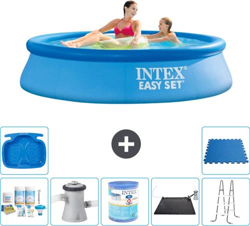 Intex Rond Opblaasbaar Easy Set Zwembad - 244 x 61 cm - Blauw - Inclusief Onderhoudspakket - Zwembadfilterpomp - Filter - Solar Mat - Ladder - Voetenbad - Vloertegels
