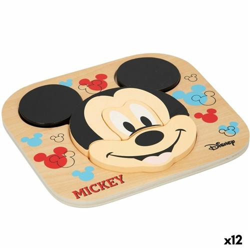 Houten Kinderpuzzel Disney Mickey Mouse + 12 Maanden 6 Onderdelen (12 Stuks)