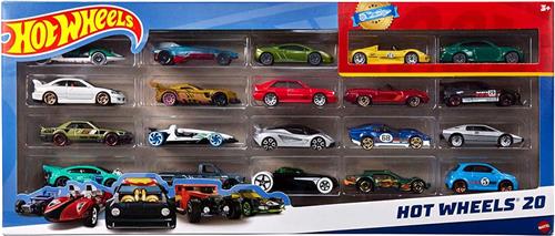 Mattel Games, Set van 20 Hot Wheels 1/64 schaalmodelvoertuigen, Veelkleurig