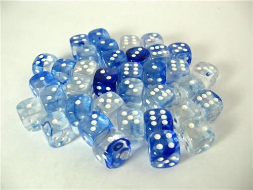 Chessex Nebula Dark Blue/white D6 12mm Dobbelsteen Set (36 stuks)