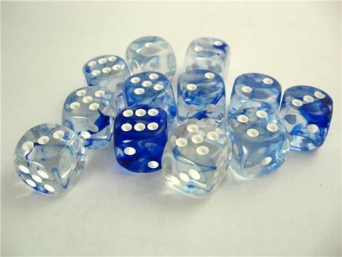 Chessex Nebula Dark Blue/white D6 16mm Dobbelsteen Set (12 stuks)